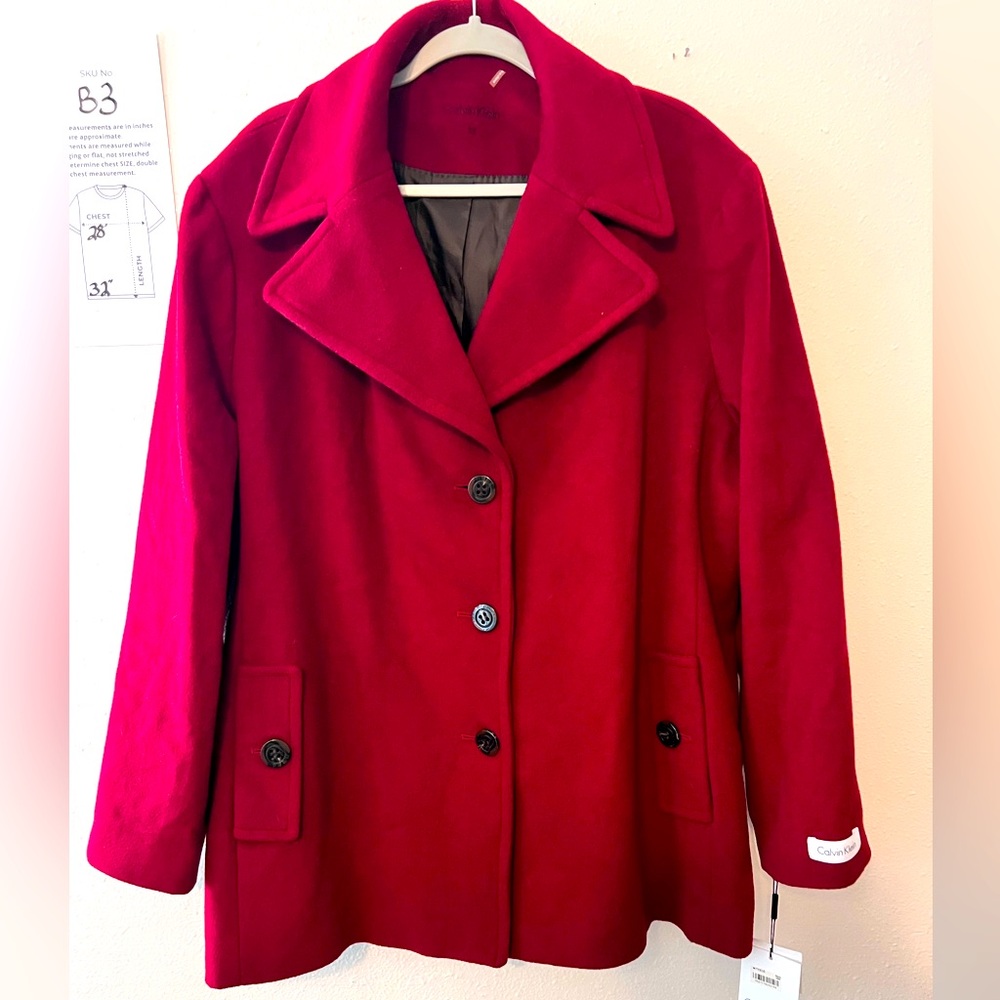 New Stunning Calvin Klein red pea coat